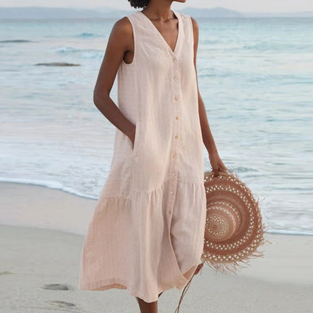 Esther | Sleeveless Buttoned Midi Dress