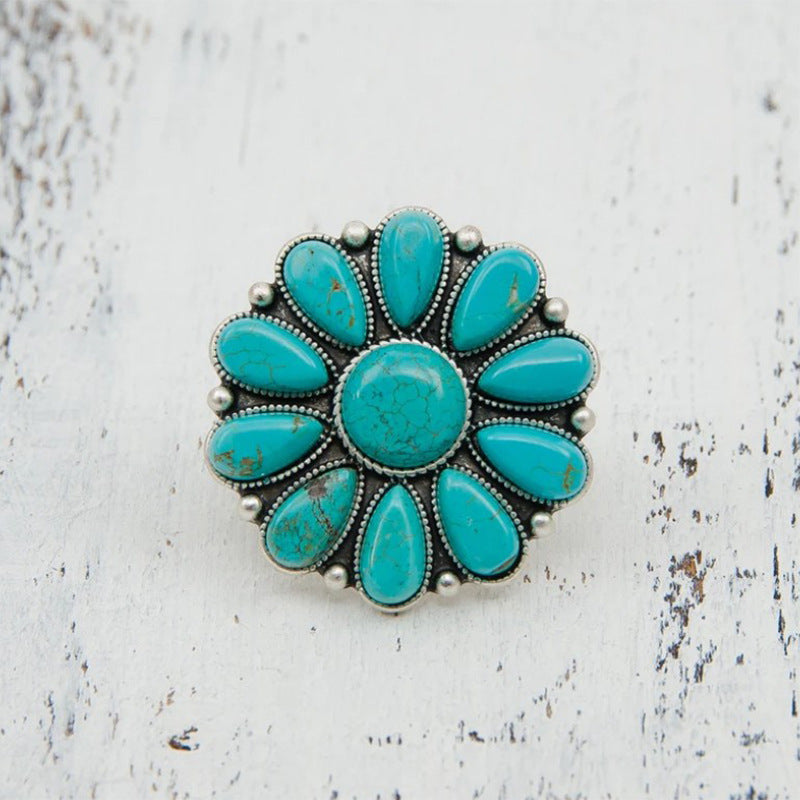 Boho Turquoise Alloy Flower Ring