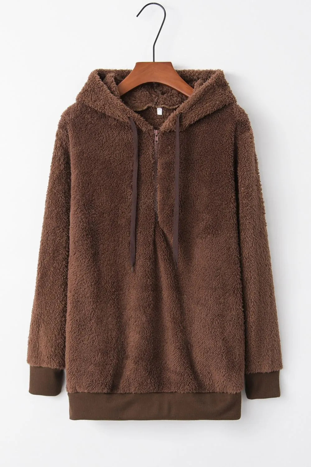 Cozy Quarter-Zip Teddy Hoodie – Full Size, Plush & Playful with Drawstring Style