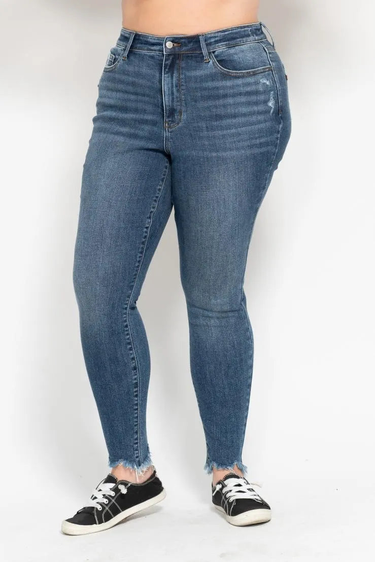 Shark Bite Hem High Waist Skinny Jeans