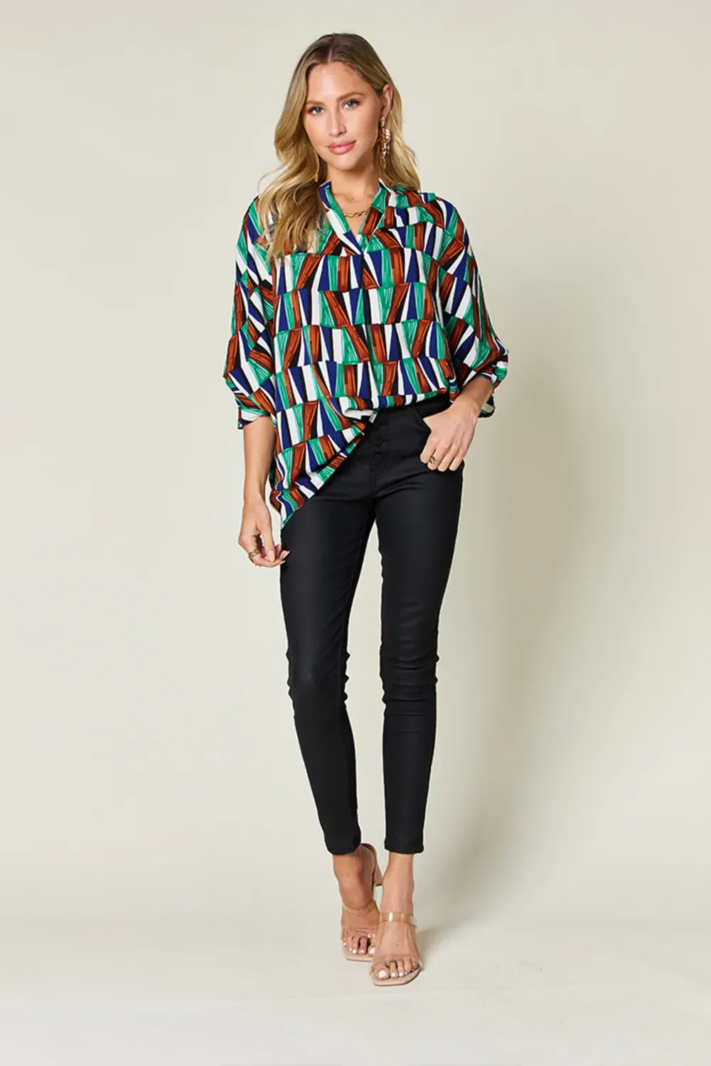 Color Pizazz Notched Dolman Sleeve Top