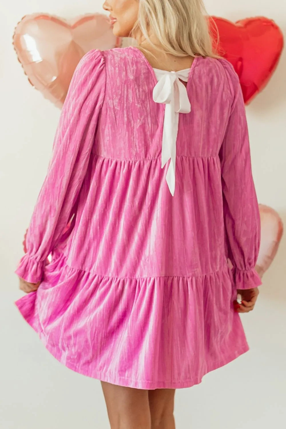 Hot Pink Tiered Mini Dress – Flounce Sleeve Chic