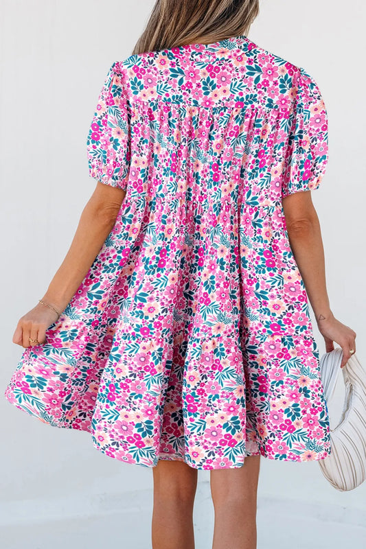 Beautiful Floral Sleeve Mini Shirt Dress