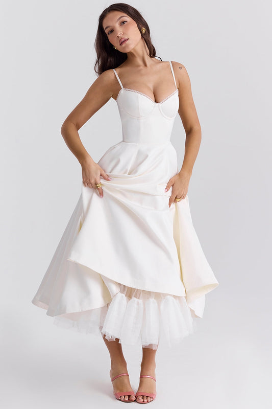 Mademoiselle midi dress- Ivory white