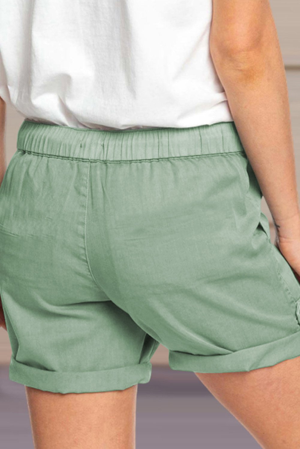 Comfy Elastic Waist Button Shorts with Pockets