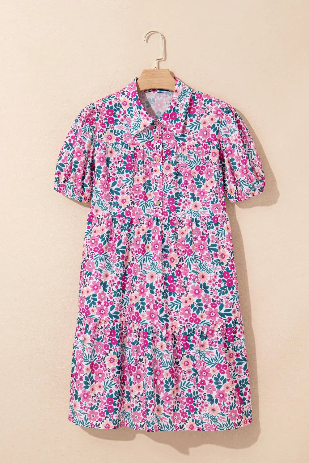 Beautiful Floral Sleeve Mini Shirt Dress