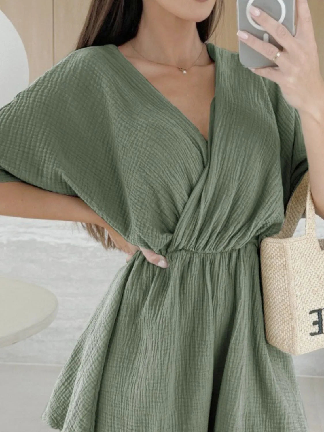 Surplice Half Sleeve Wrap Romper