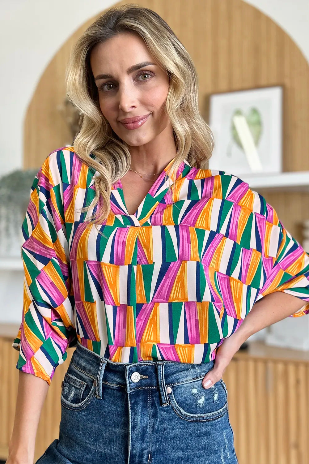 Color Pizazz Notched Dolman Sleeve Top