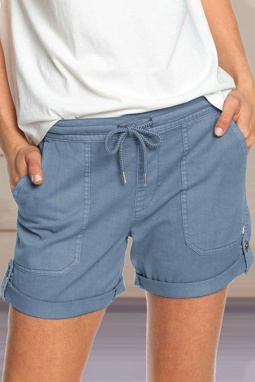 Comfy Elastic Waist Button Shorts with Pockets