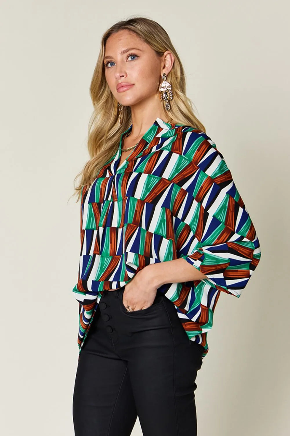 Color Pizazz Notched Dolman Sleeve Top