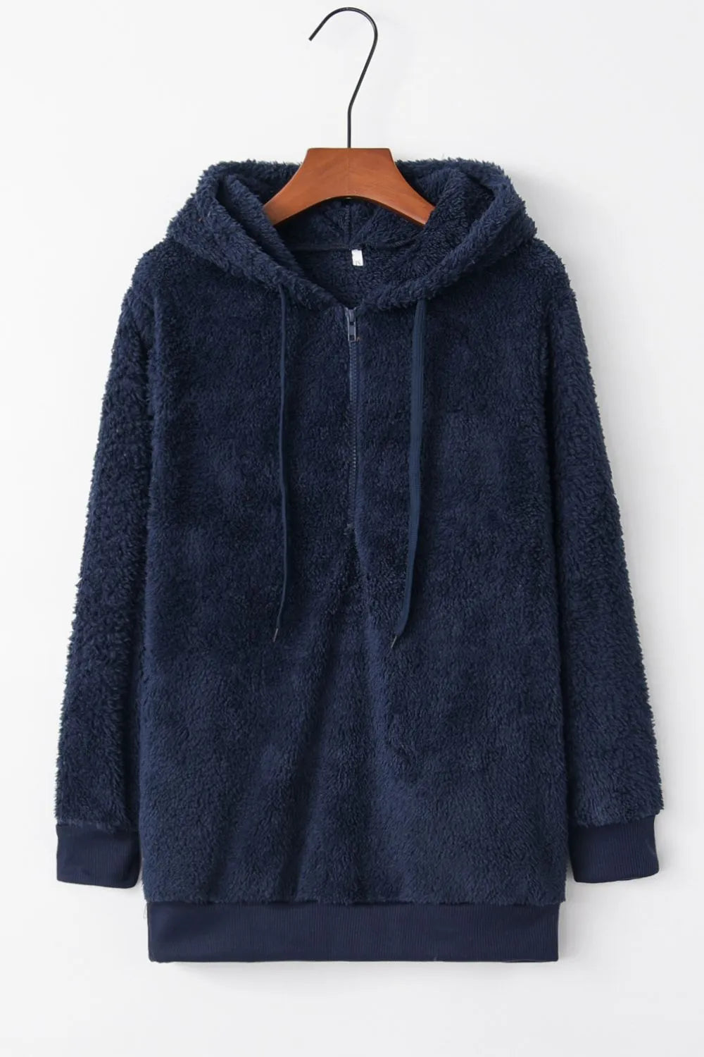 Cozy Quarter-Zip Teddy Hoodie – Full Size, Plush & Playful with Drawstring Style
