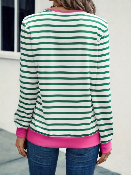 Striped V-Neck Long Sleeve T-Shirt