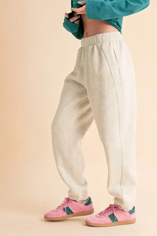 Heather Bone Drawstring Elastic Waist Joggers