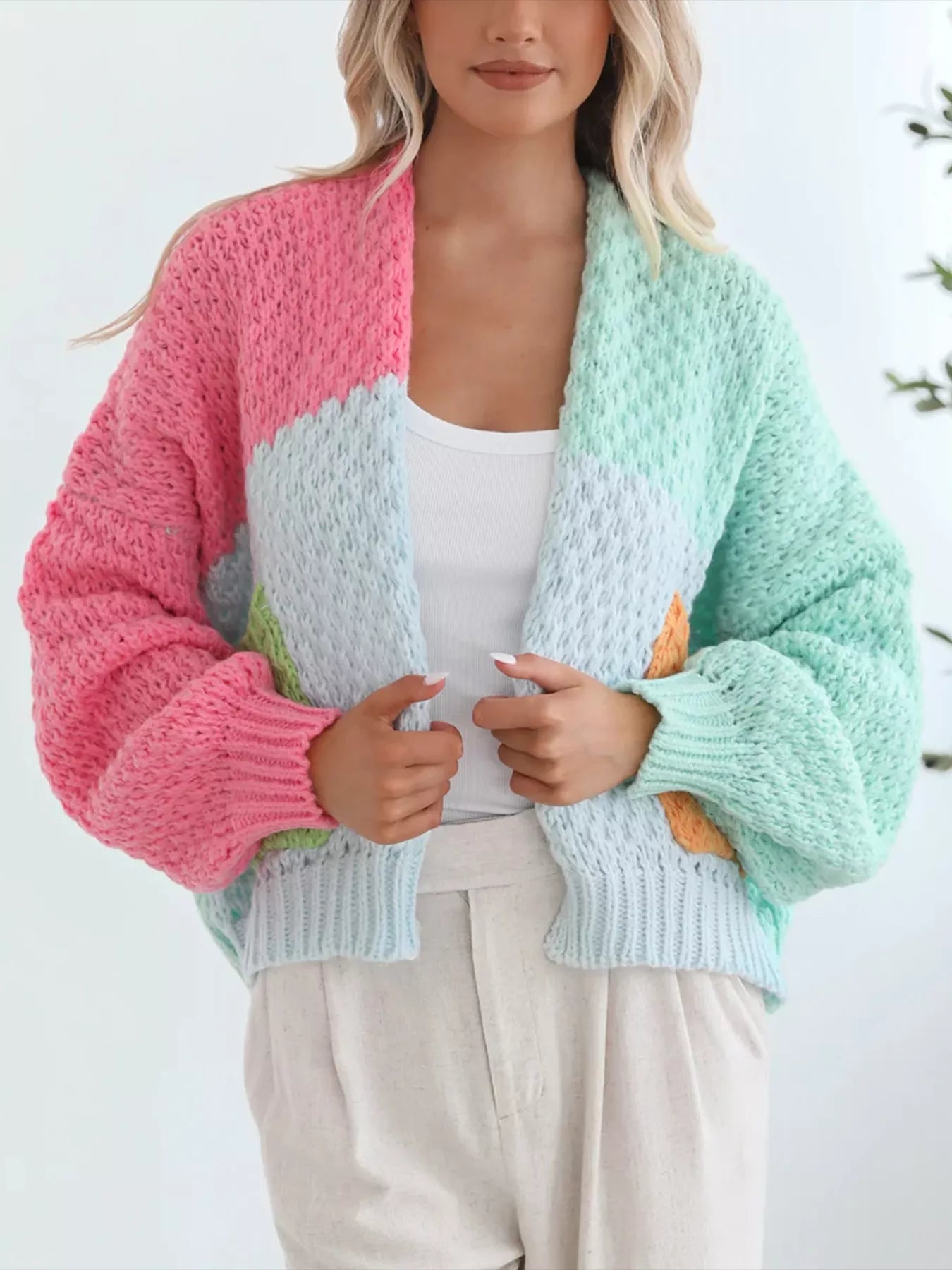 Women’s Color Block Open Front Cardigan – Trendy Long Sleeve Knit Layer for Fall & Winter