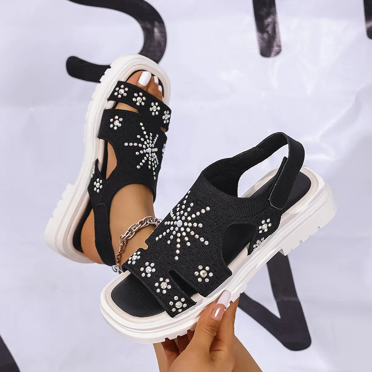 Sparkly Rhinestone Open Toe Sandals