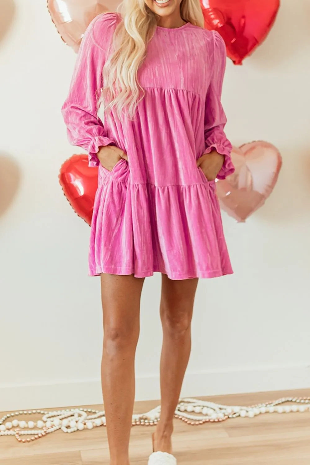Hot Pink Tiered Mini Dress – Flounce Sleeve Chic