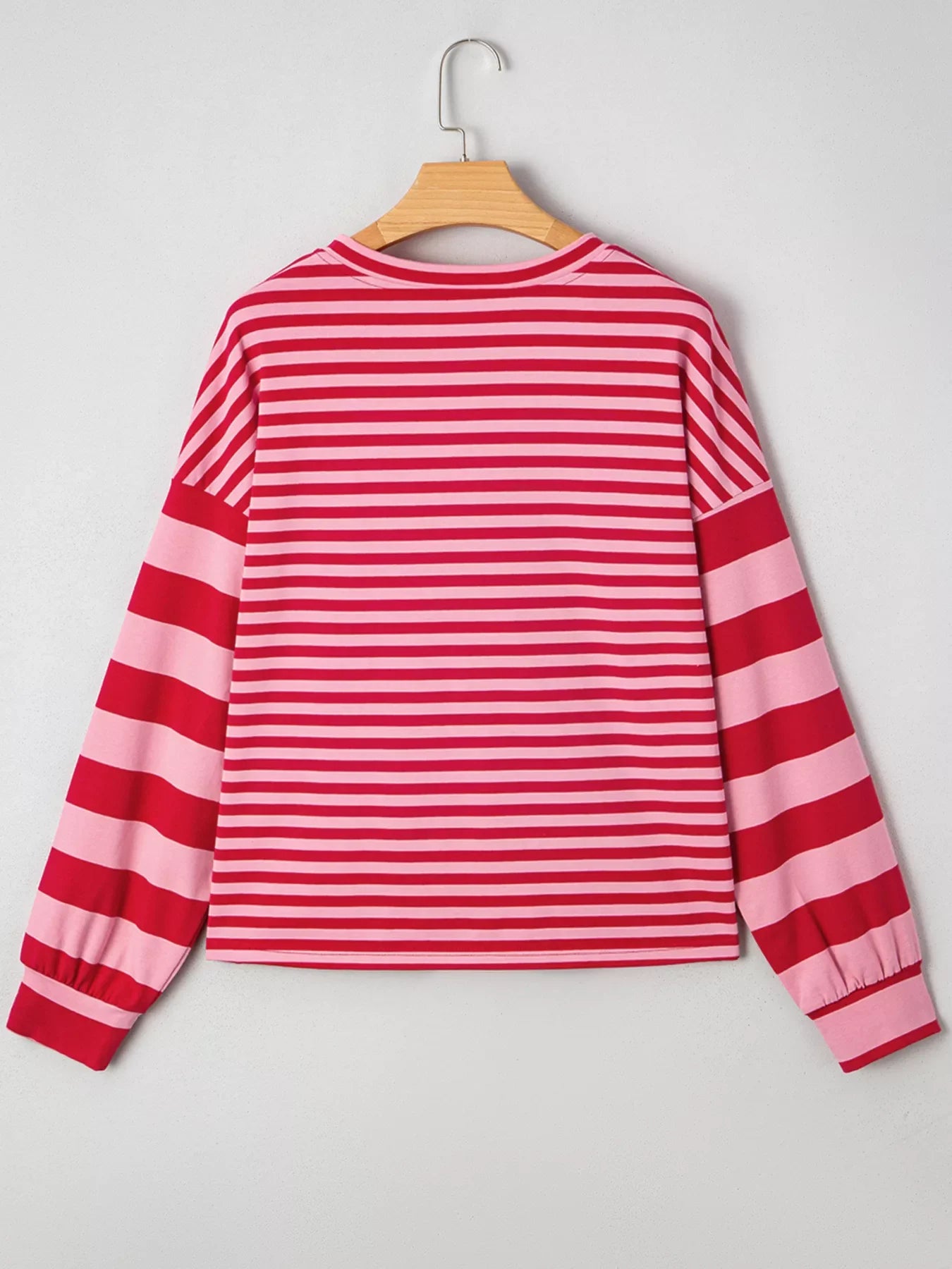Red and Pink Striped V Neck Sweater