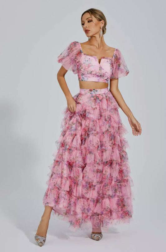Braylee pink floral ruffle set