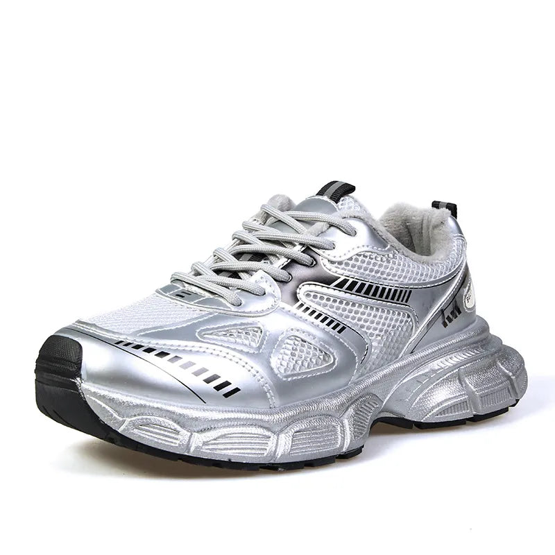 Silver Lace-Up Platform Athletic Shoes – Sporty Shine