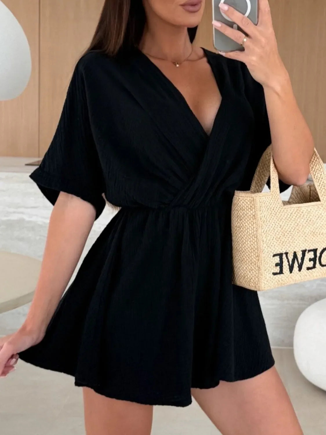Surplice Half Sleeve Wrap Romper