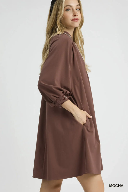 Mocha Modern Notch Shift Dress