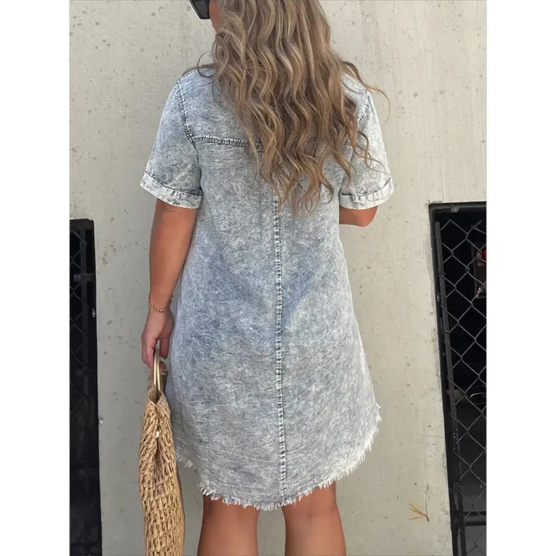 Denim Dreams Raw Hem Mini Dress