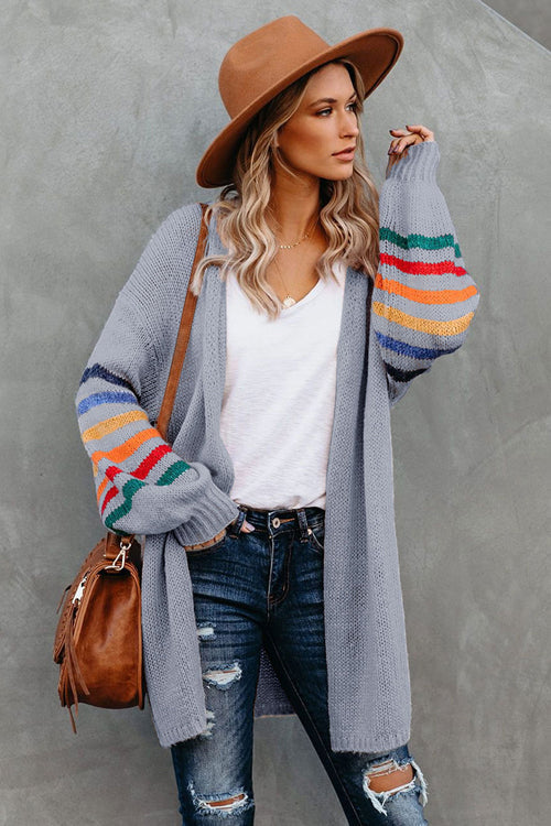Going For Cozy Rainbow Striped Cardigan - 3 Colors Grey