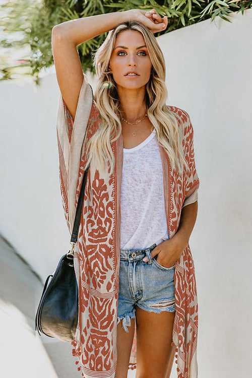 Seaside Retreat Boho Print Kimono - 4 Colors One Size Blush