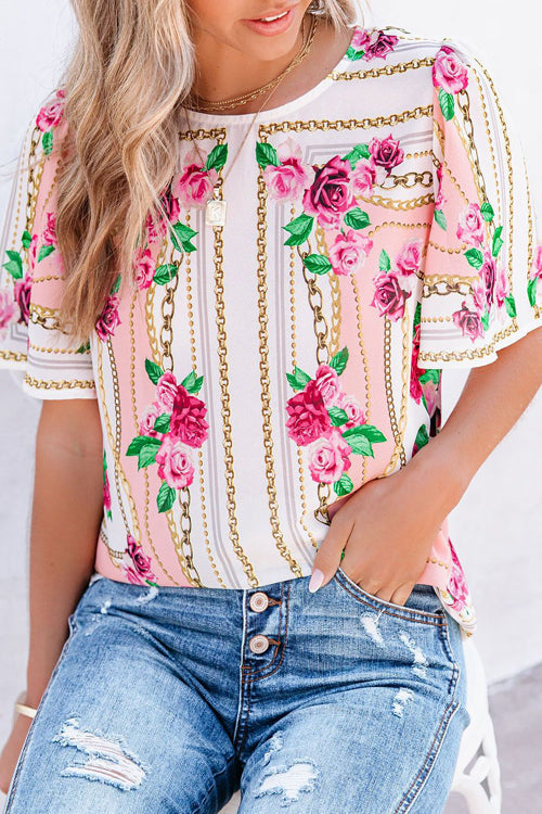 Hello Darling Floral Print Short Sleeve Top - 2 Colors Pink