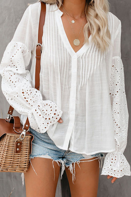 Longest Love V-Neck Hollow-Out Top - 2 Colors White