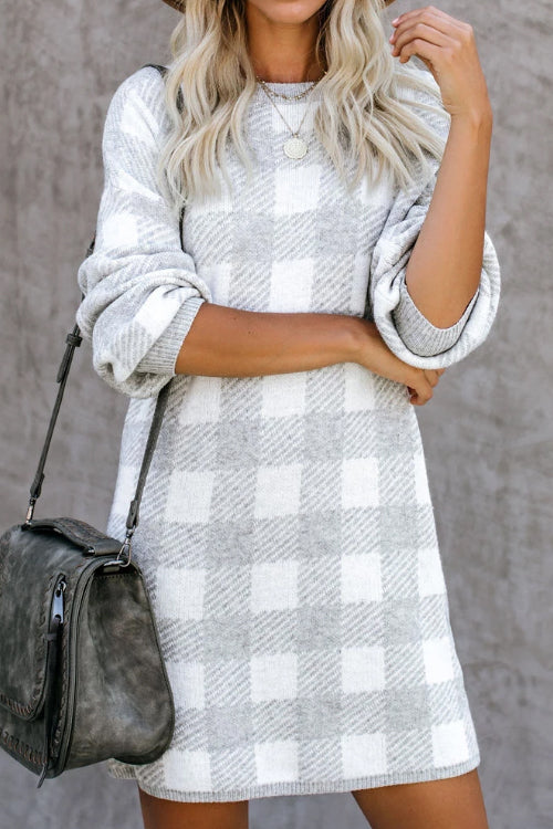 All at Once Gingham Sweater Dress - 2 Colors Grey