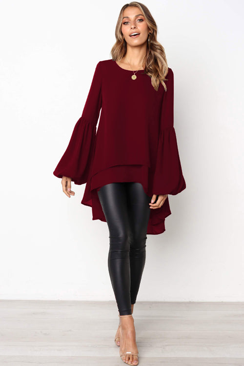 Twice the Fun Ruffle Up High&Low Top - 5 Colors Wine