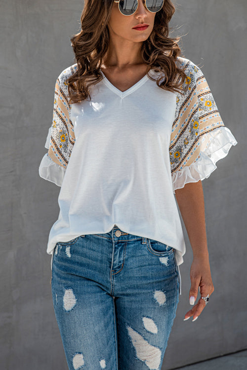 Forever Favorite Boho Printed Sleeve Top - 2 Colors White