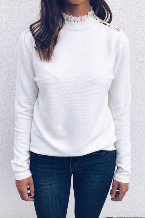 Coastline Lace Neckline Button-up Top - 2 Colors White