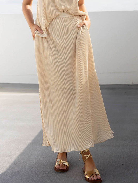 Elegant Pleated Slit Versatile Skirt