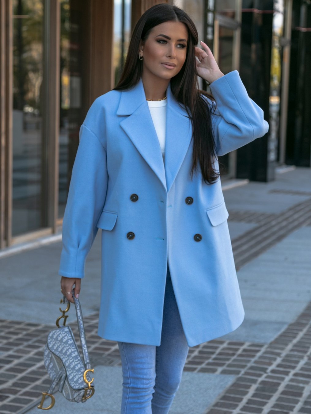 Cobalt Blue Long Sleeve Collar Double Breasted Coat