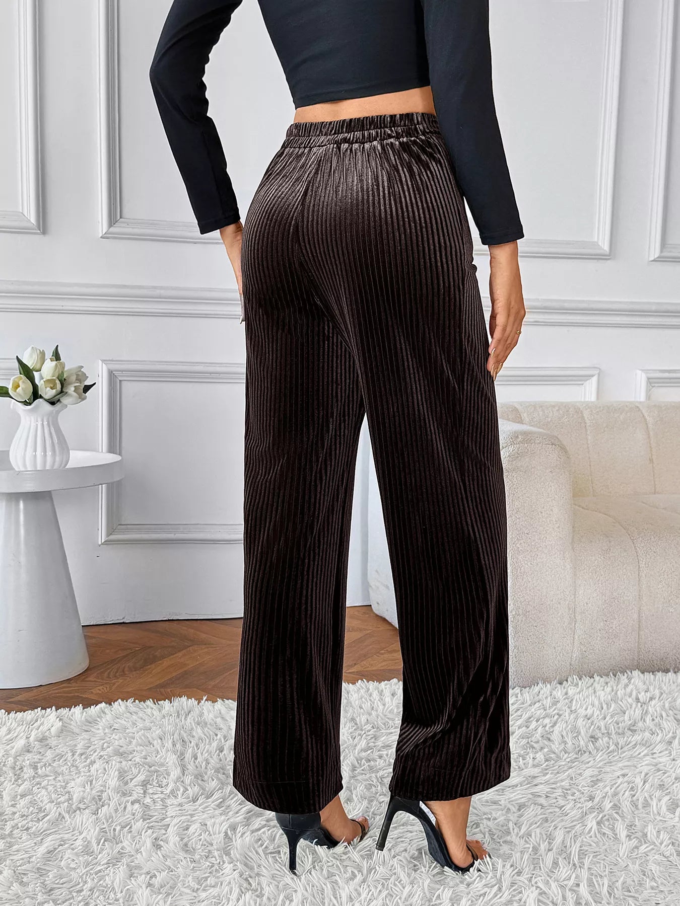 Women’s Black High-Waisted Wide Leg Pants – Trendy Relaxed Fit Dress Trousers