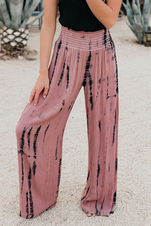 Taking a Vacation Wide Leg Smocked Pants - 4 Colors Mauve