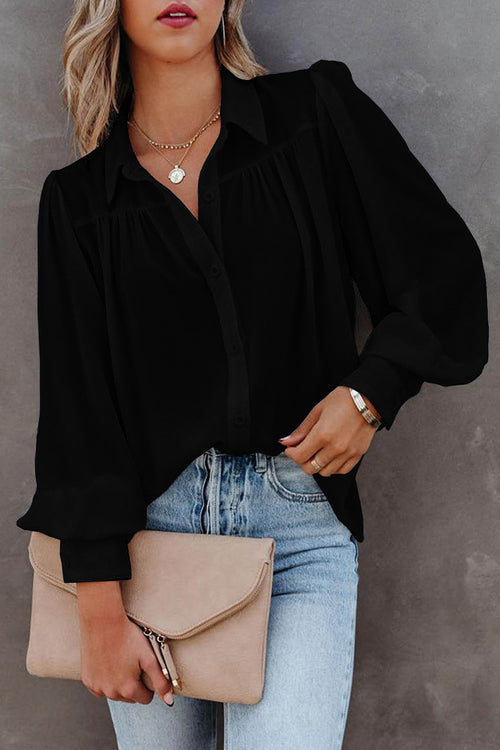 Crush Ready Button Down Long Sleeve Top Black