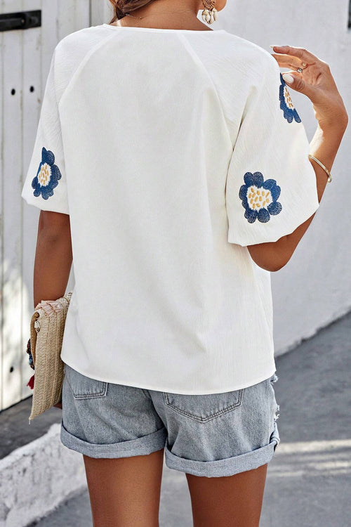 Waiting For Love Floral Embroidery Short Sleeve Top - 3 Colors