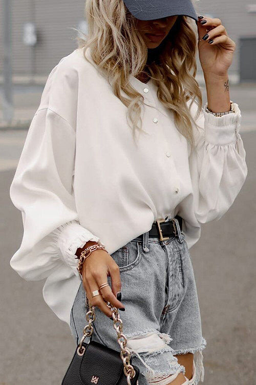 Mood Setter Polka Dot Print Button Down Top - 3 Colors White