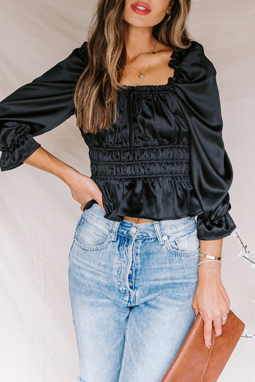 Sophisticate Cream Satin Ruched Top - 2 Colors Black