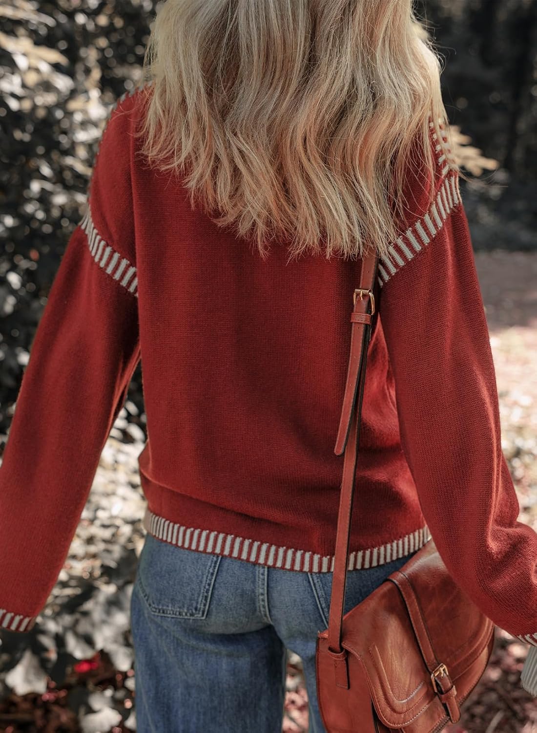 ⏰Hot Sale- Women's Cozy Contrast Trim Crewneck Sweater (BUY 2 FREE SHIPPING)