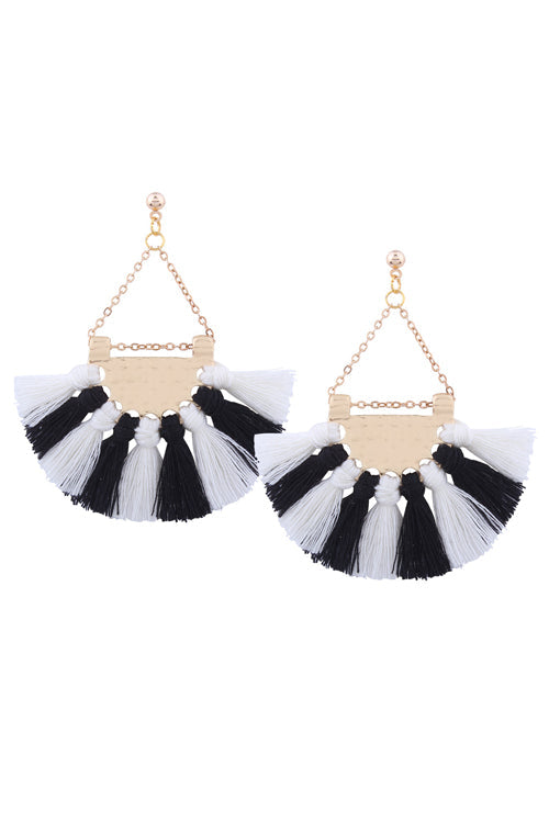 Metallic Tassel Sector Earrings Black&White