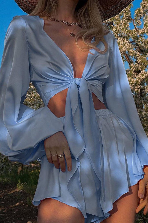 In Your Dreams Tied-Up Long Sleeve Suit - 5 Colors Blue