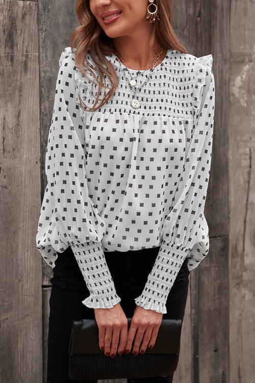 Keeping It Cute Dot Print Long Sleeve Top White