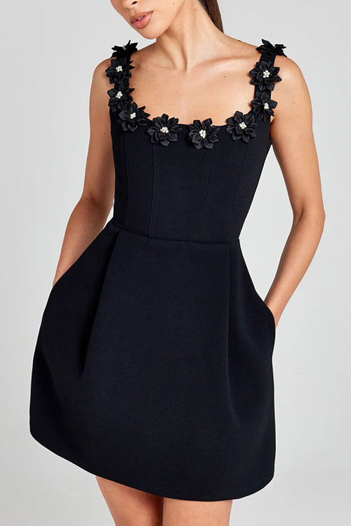 Forever Your Girl Flower Sleeveless Mini Dress - 4 Colors Black