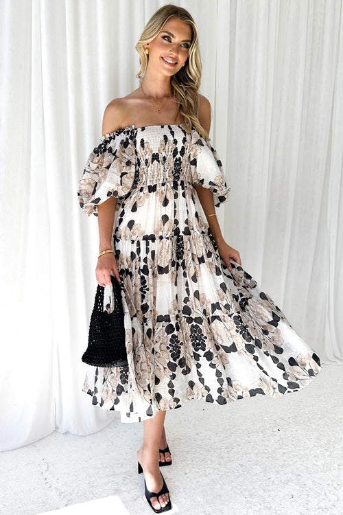 Just Feels Right Smocked Puff Sleeve Maxi Dress - 5 Colors Beige