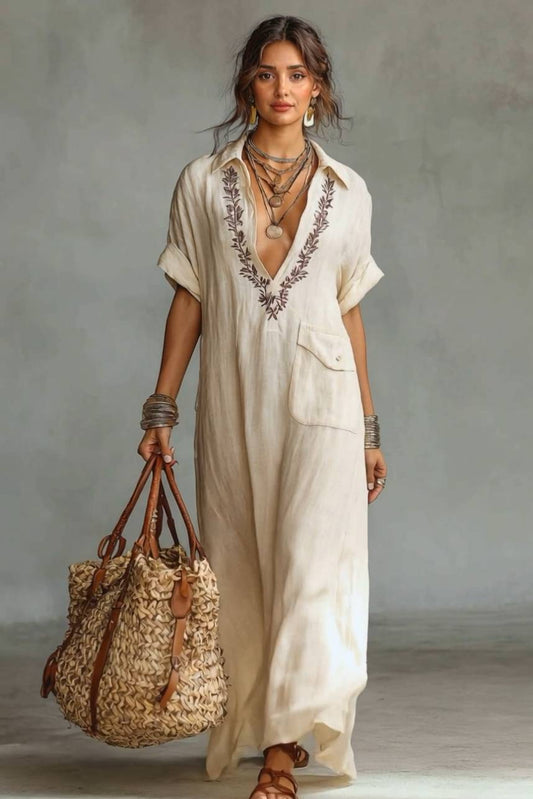 V-Neck Embroidered Maxi Dress