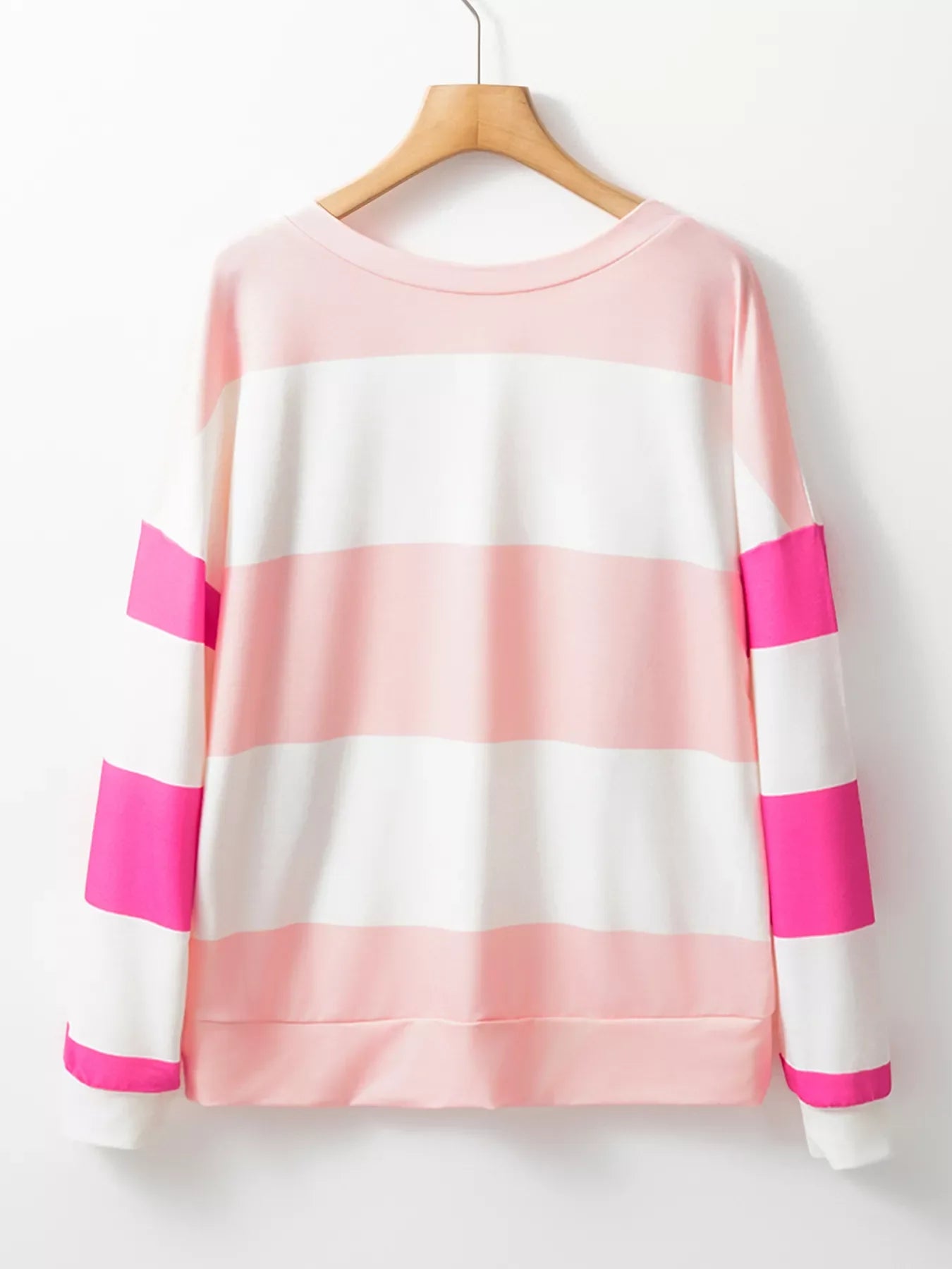 Women’s Color Block Drop Shoulder Long Sleeve Top – Casual Loose Fit Pullover Shirt